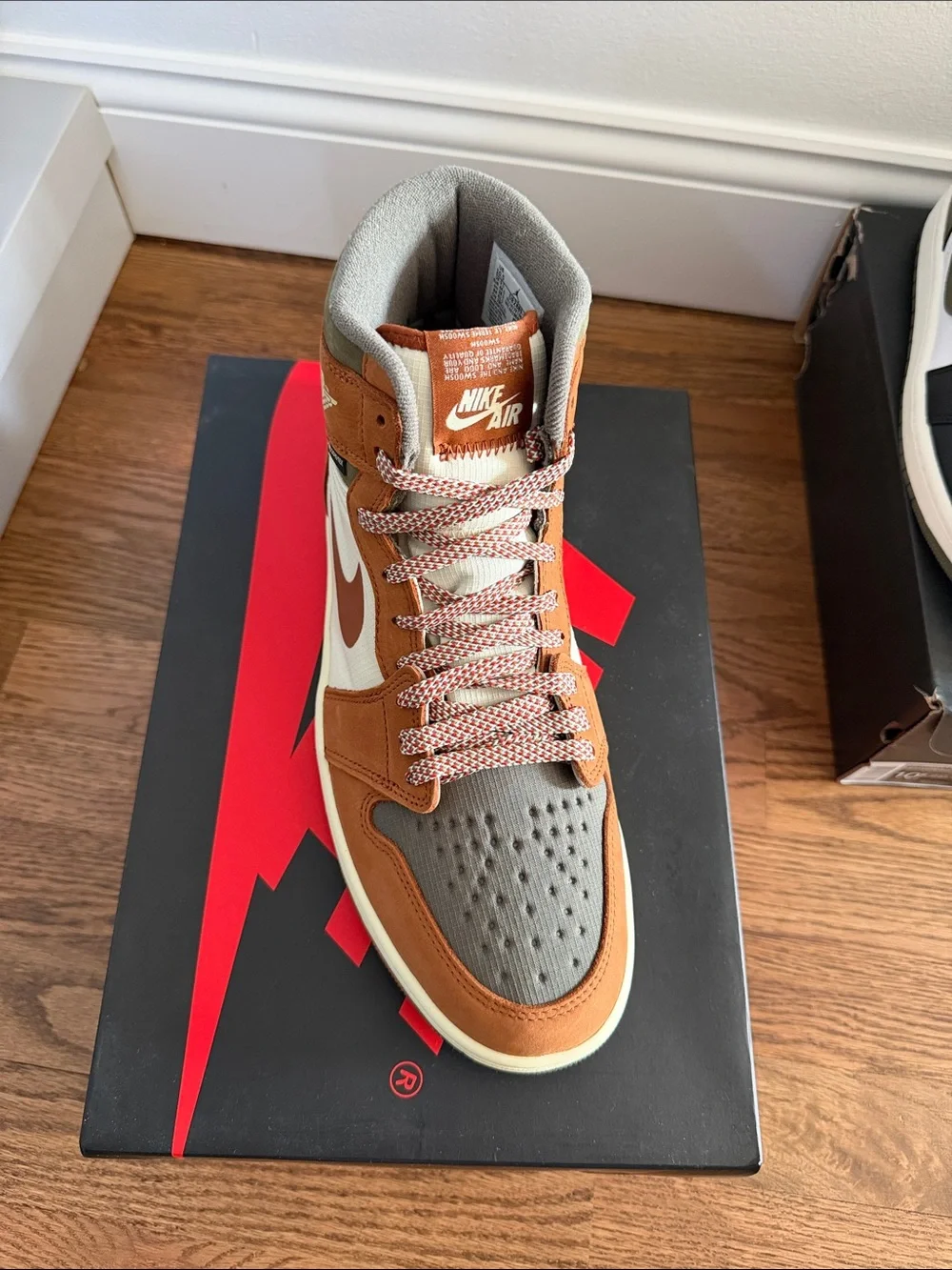 Jordan High-Top Sneaker in Brown, Olive & White